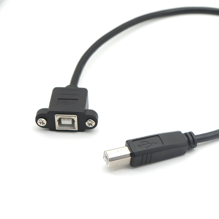 打印机电缆 USB 2.0 B 公头转 USB B 母头面板安装延长电缆,带螺钉锁定