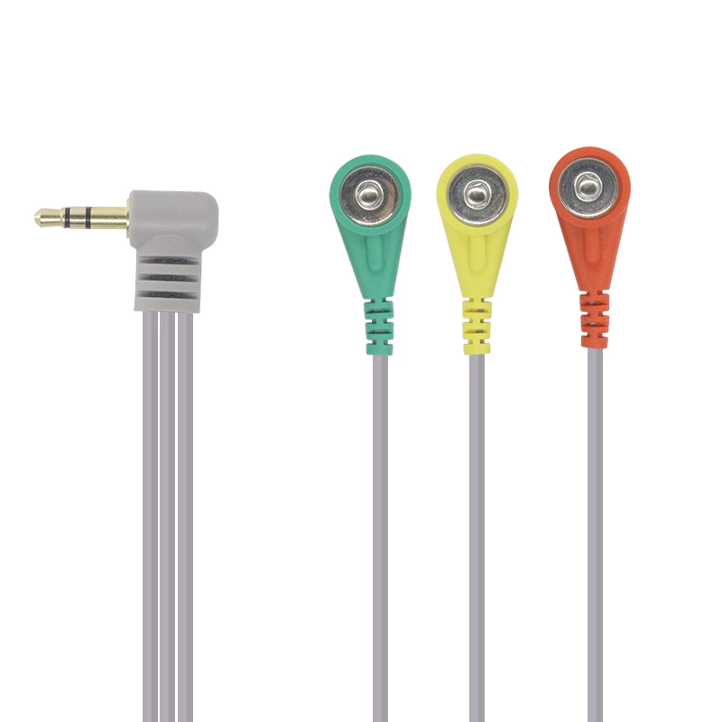 Winkel 90 Grad rechtwinkliger 3,5-mm-Audioanschluss zum Elektroden-EKG-Schnappkabel mit 3 Ableitungen