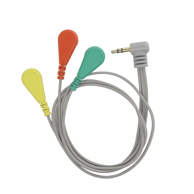 Winkel 90 Grad rechtwinkliger 3,5-mm-Audioanschluss zum Elektroden-EKG-Schnappkabel mit 3 Ableitungen