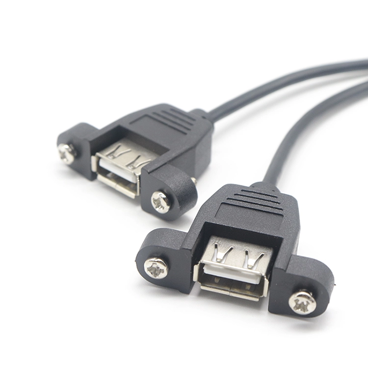 Dual USB 2.0 A Female to Dupont 10pin Female Panel Mount Cable with Screw Locking