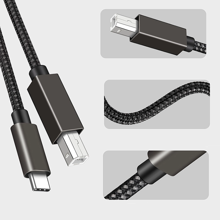 High Speed Nylon Braided Type C to USB B Printer Scannner Cable