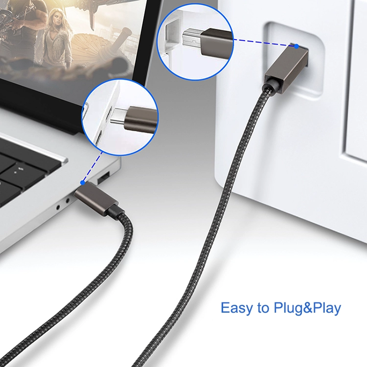 High Speed Nylon Braided Type C to USB B Printer Scannner Cable