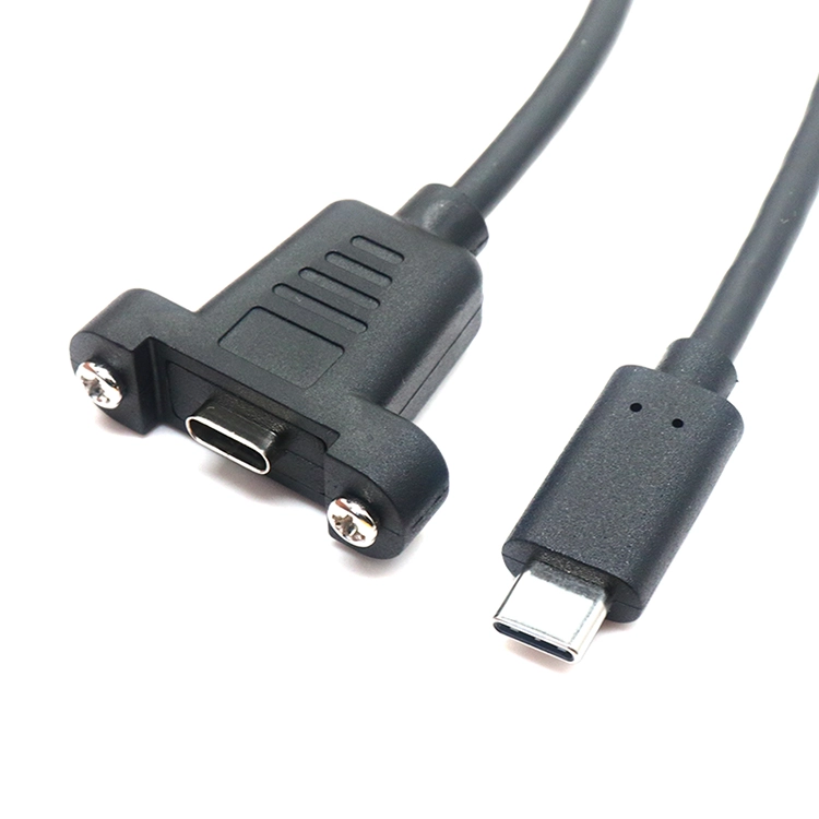 USB 3.1 C 型公对母面板安装充电电缆,带螺丝锁定