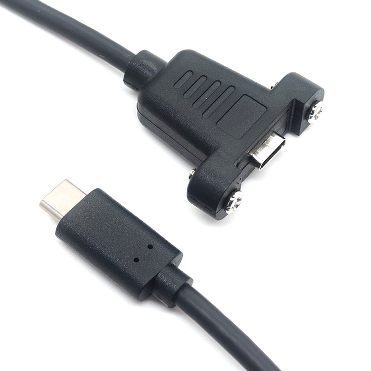USB 3.1 C 型公对母面板安装充电电缆,带螺丝锁定