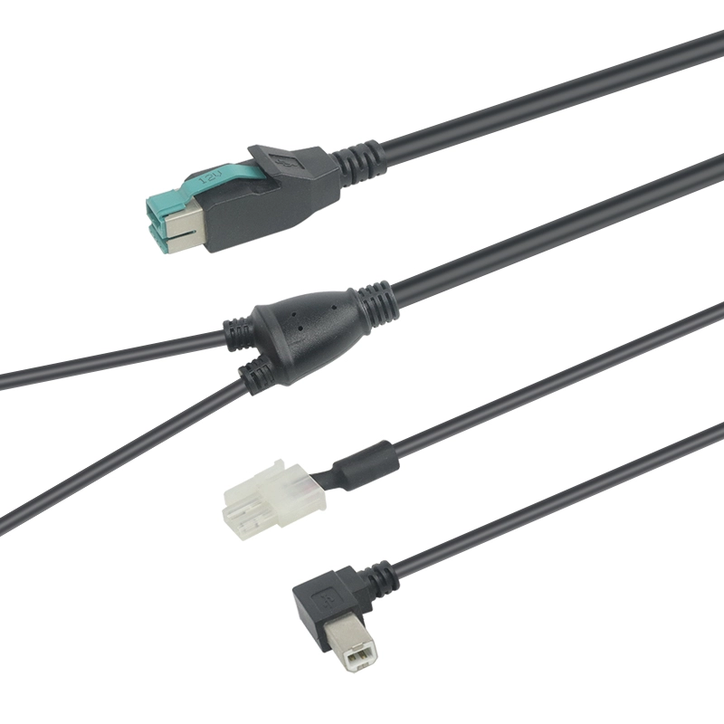 12V PoweredUSB Y Splitter Extension Cable to USB B Male with Molex 2Pin Connector