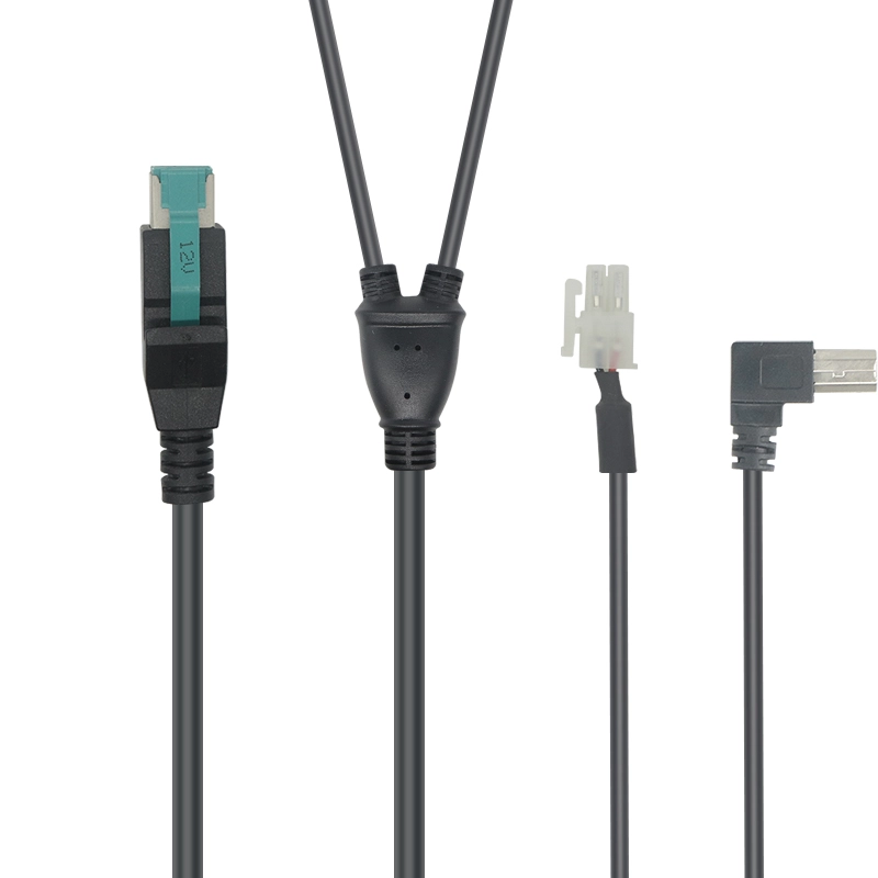 12V PoweredUSB Y Splitter Extension Cable to USB B Male with Molex 2Pin Connector