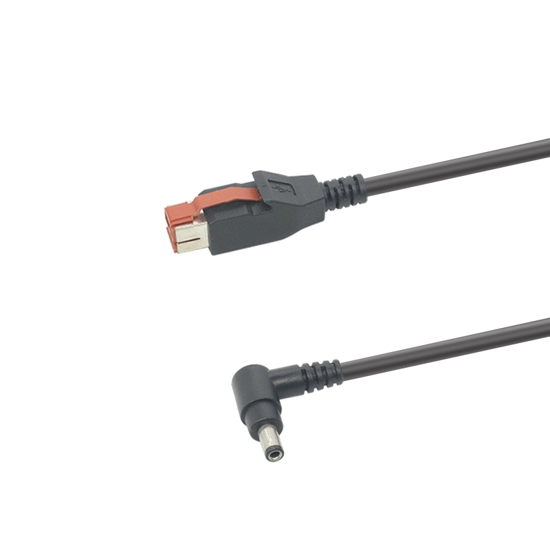 24V 供电 USB 延长线,带弯头直流电源公连接器