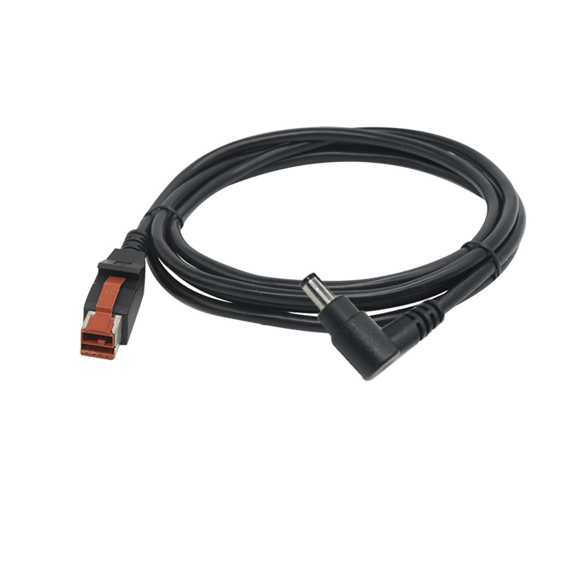 24V 供电 USB 延长线,带弯头直流电源公连接器