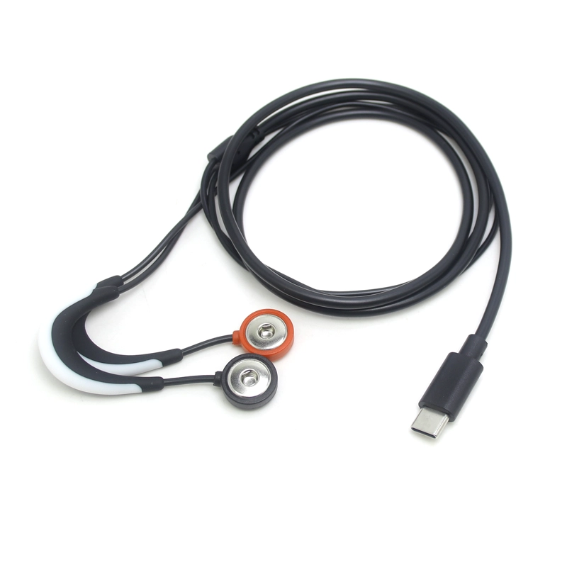 USB3.1 Type C 转 4.0mm 母头 Snap 心电图 emg 脑电图电极导联线 带硅胶耳挂