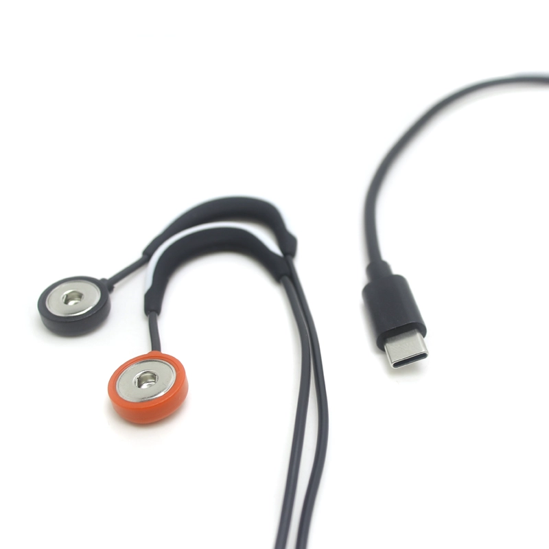 USB3.1 Type C 转 4.0mm 母头 Snap 心电图 emg 脑电图电极导联线 带硅胶耳挂