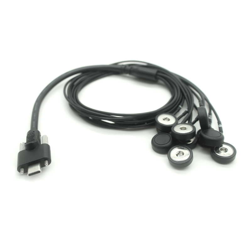 China China Fabriek Aangepaste USB 3.1 Type C Schroefvergrendeling Mount naar 8 Lead ECG Snap Elektrode Lead Wire USB Medische Kabel fabrikant