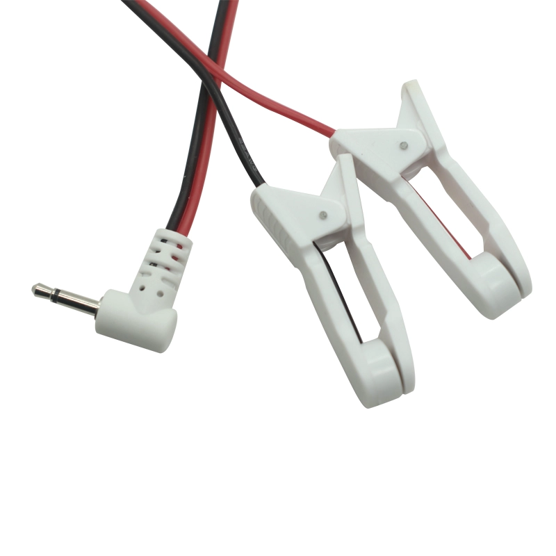 China 2,5 mm rechtwinkliger Audio-Stecker auf Zwei-in-Eins-Elektroden-Ohrclip von Guangdong, professionelle Anpassung, ISO9001/13485, FDA, CE-Zertifizierung Hersteller