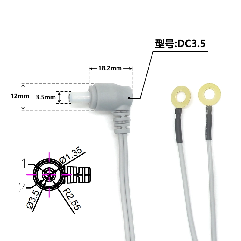 Factory Made DC3.5 Mannelijke plug 2 in 1 Ring - Einde fysiotherapie Leaddraadfabrikant ISO13485 Gecertificeerde kabelfabrikant