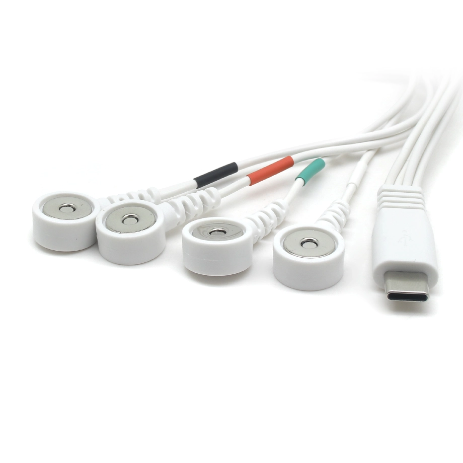 Customized Type C Male to 3.5mm Magnetic Snap Electrode Medical Cable | ISO13485 & ISO9001 Certified Dongguan Manufacturer