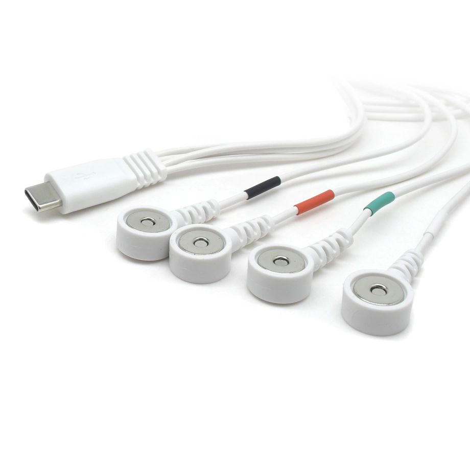 Customized Type C Male to 3.5mm Magnetic Snap Electrode Medical Cable | ISO13485 & ISO9001 Certified Dongguan Manufacturer