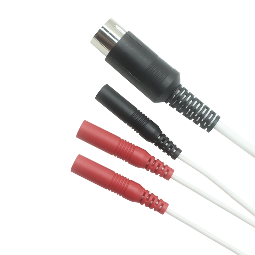 Customized DIN 6 Pin bis 3 Blei 2,0 -mm -Elektrodenstift -Splitterkabel mit Metallschutz | TENS EMS Bleidrahthersteller