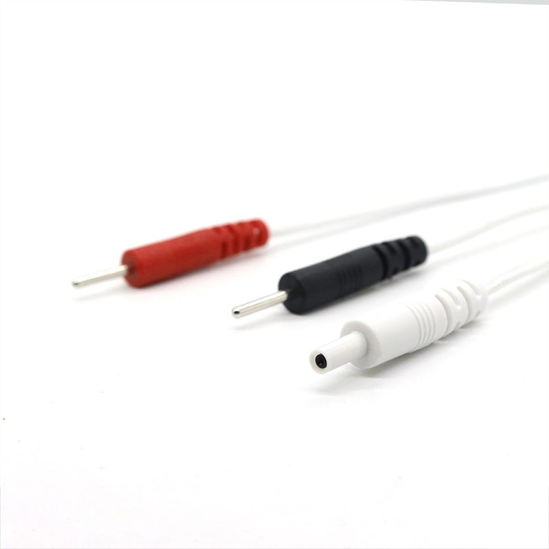DC2.35mm 안전 표준 표준 수컷 플러그에서 2 개의 리드 2.0mm 전극 핀 브레이드 케이블 | 수십 EMS 리드 와이어 제조업체