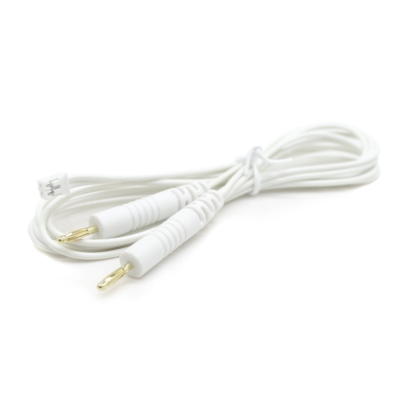 China Aangepaste 2-pins connector naar vergulde 2,0 mm bananenplugkabel met 2 leads draad | Dongguan TENS EMS LEAD WIRE FABRIKANT fabrikant