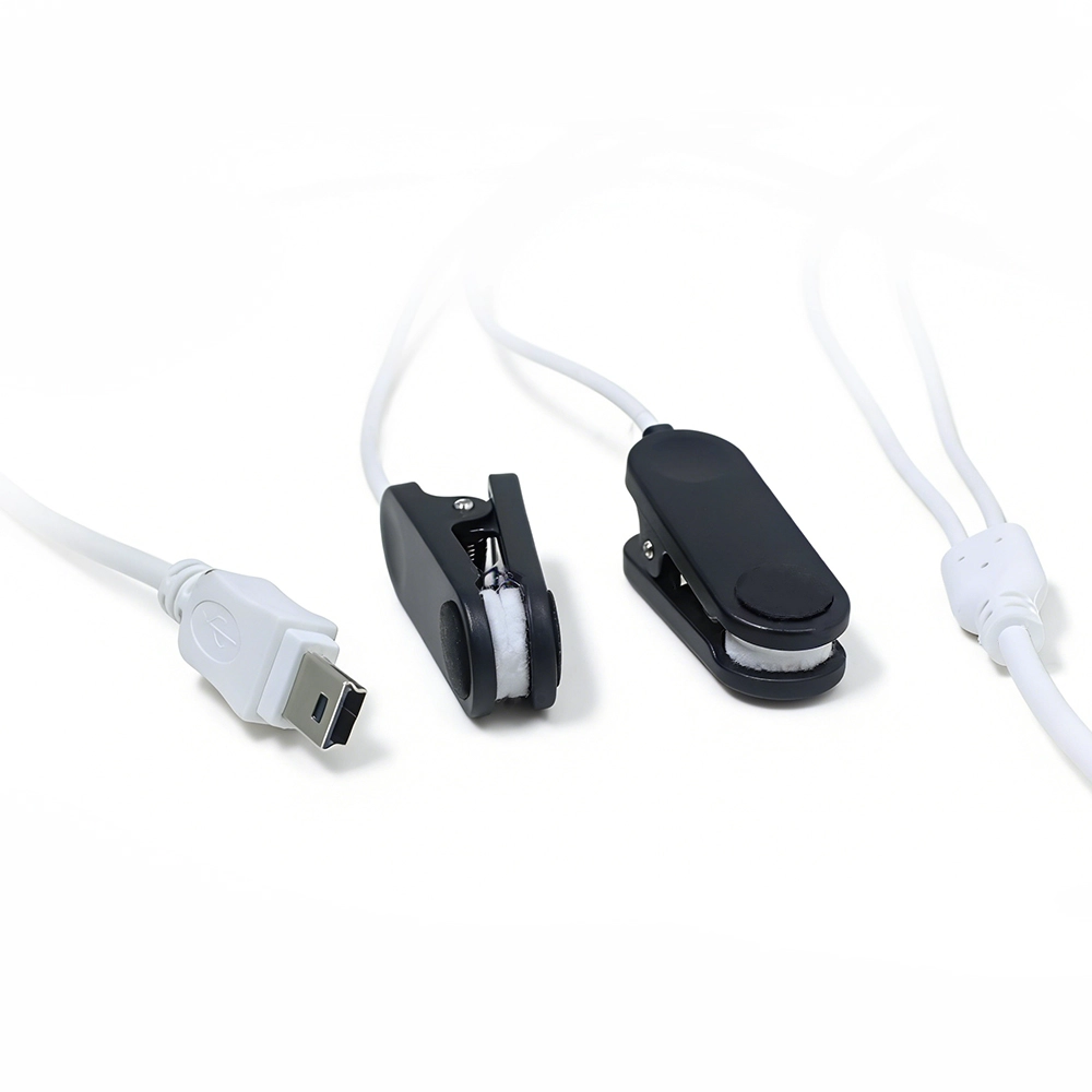 Connettore mini USB personalizzato a 2 clip auricolari nere con schiuma ABS per cavo per fisioterapia | Fornitore di cavi ISO13485