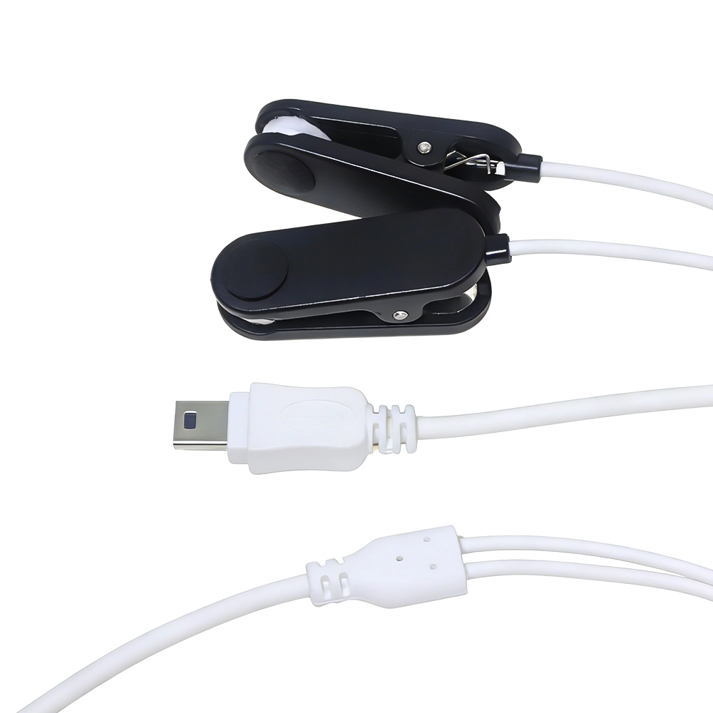 Connettore mini USB personalizzato a 2 clip auricolari nere con schiuma ABS per cavo per fisioterapia | Fornitore di cavi ISO13485