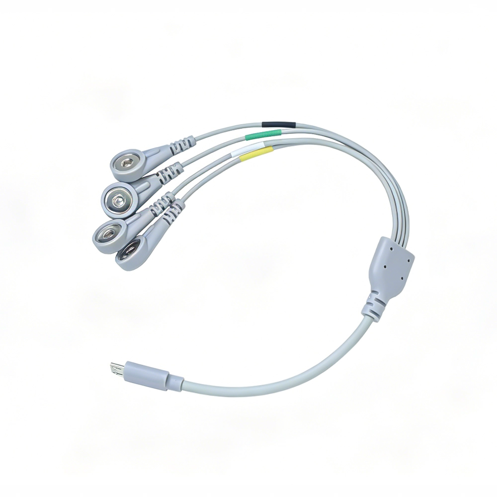 중국 OEM 맞춤형 마이크로 USB - 4.0mm 암형 스냅 SR 케이블 - TENS/EMS 물리치료용 리드 4개 제조업체
