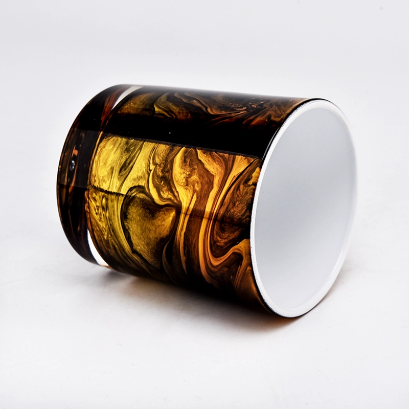Luxury gold hand painting design glass candle jar supplier