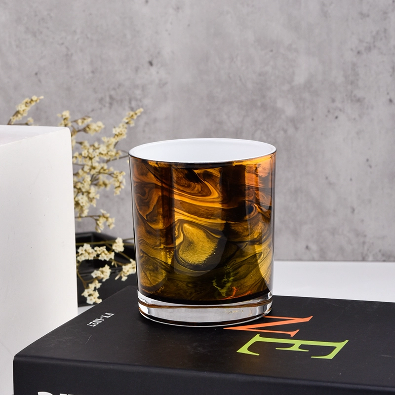 Luxury gold hand painting design glass candle jar supplier