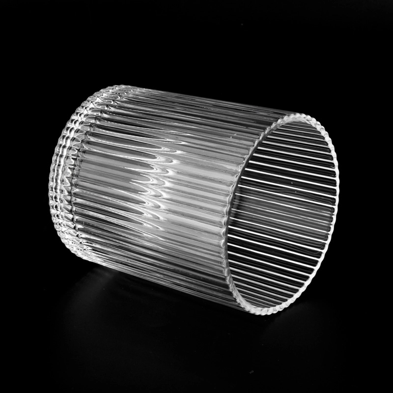 New 350ml clear vertical stripe glass candle jar wholesaler
