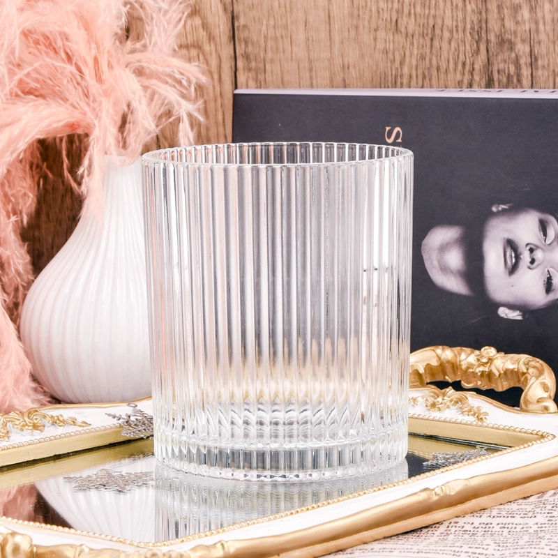 New 350ml clear vertical stripe glass candle jar wholesaler
