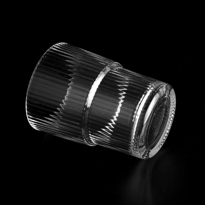 14oz vertical step glass candle jar clear vessel wholesale