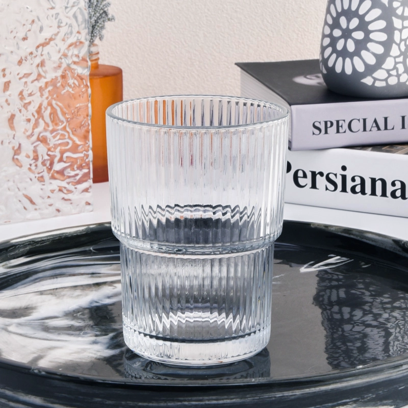 14oz vertical step glass candle jar clear vessel wholesale