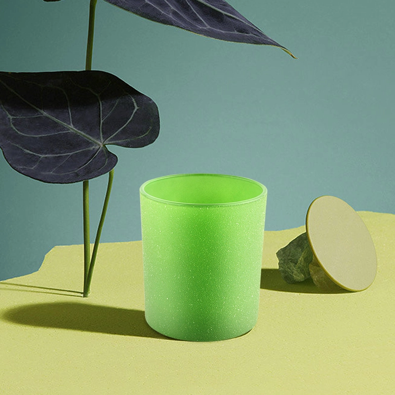Luxury frost green glass candle jar round big glass candle holder