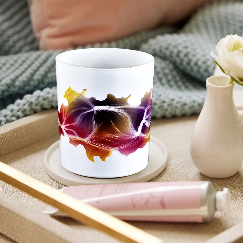 Luxury white glass candle jar colored handmade paint Luxury white glass candle jar colored handmade paint