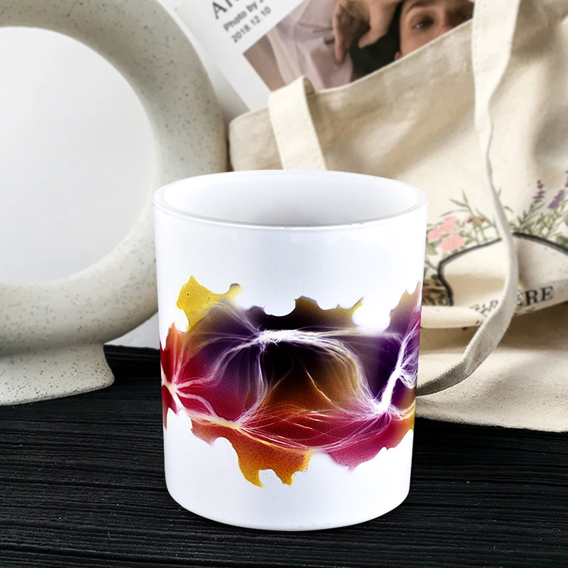 Luxury white glass candle jar colored handmade paint Luxury white glass candle jar colored handmade paint