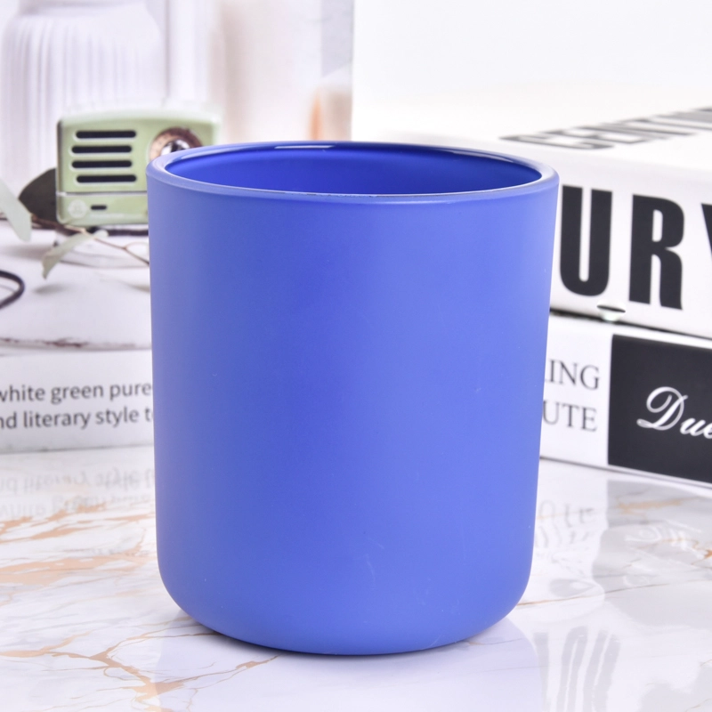 Luxury blue glass candle holder frosted candle jars wholesale