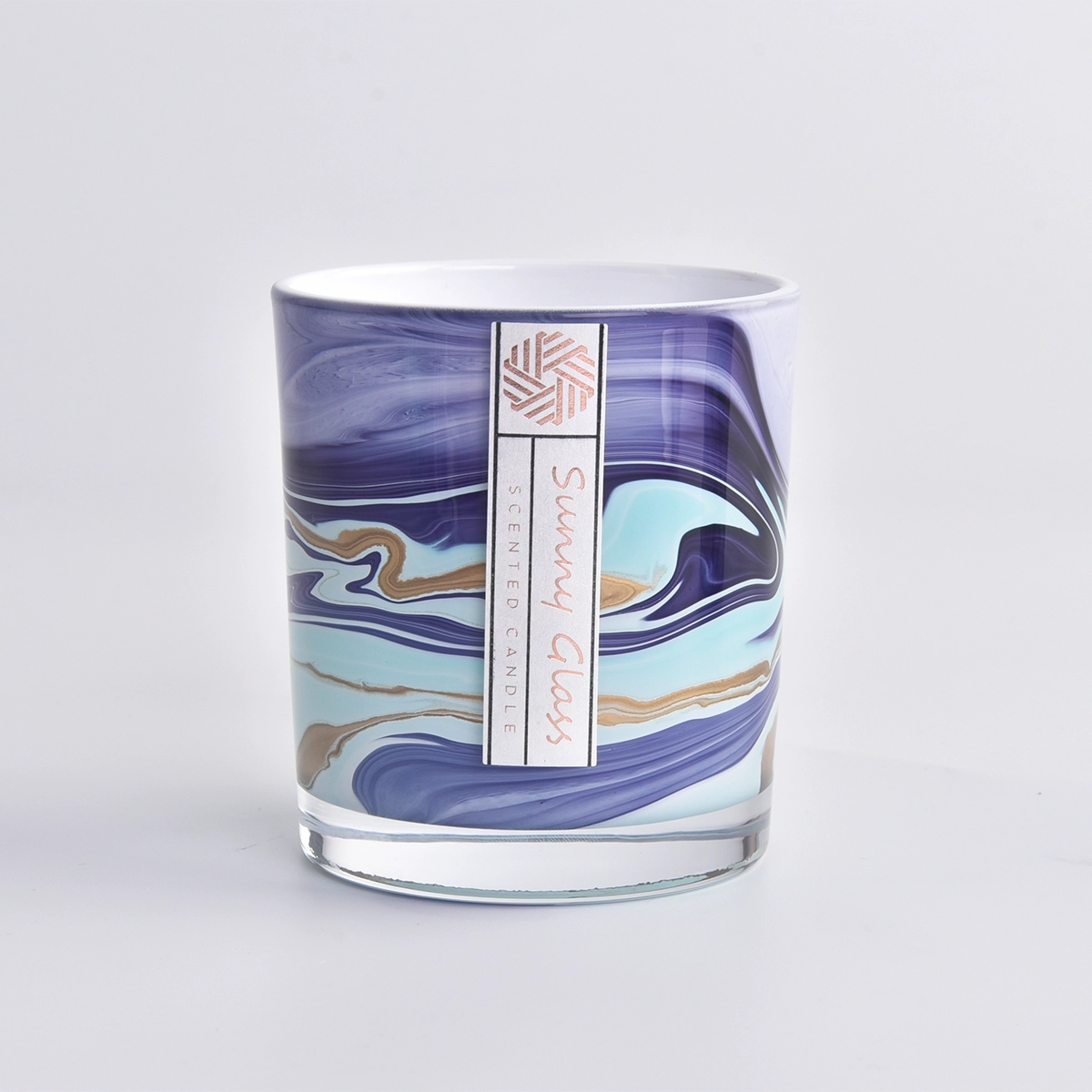 Marbled Blue Reed Diffuser Bottle With Glass Candle Holder Sets Gift