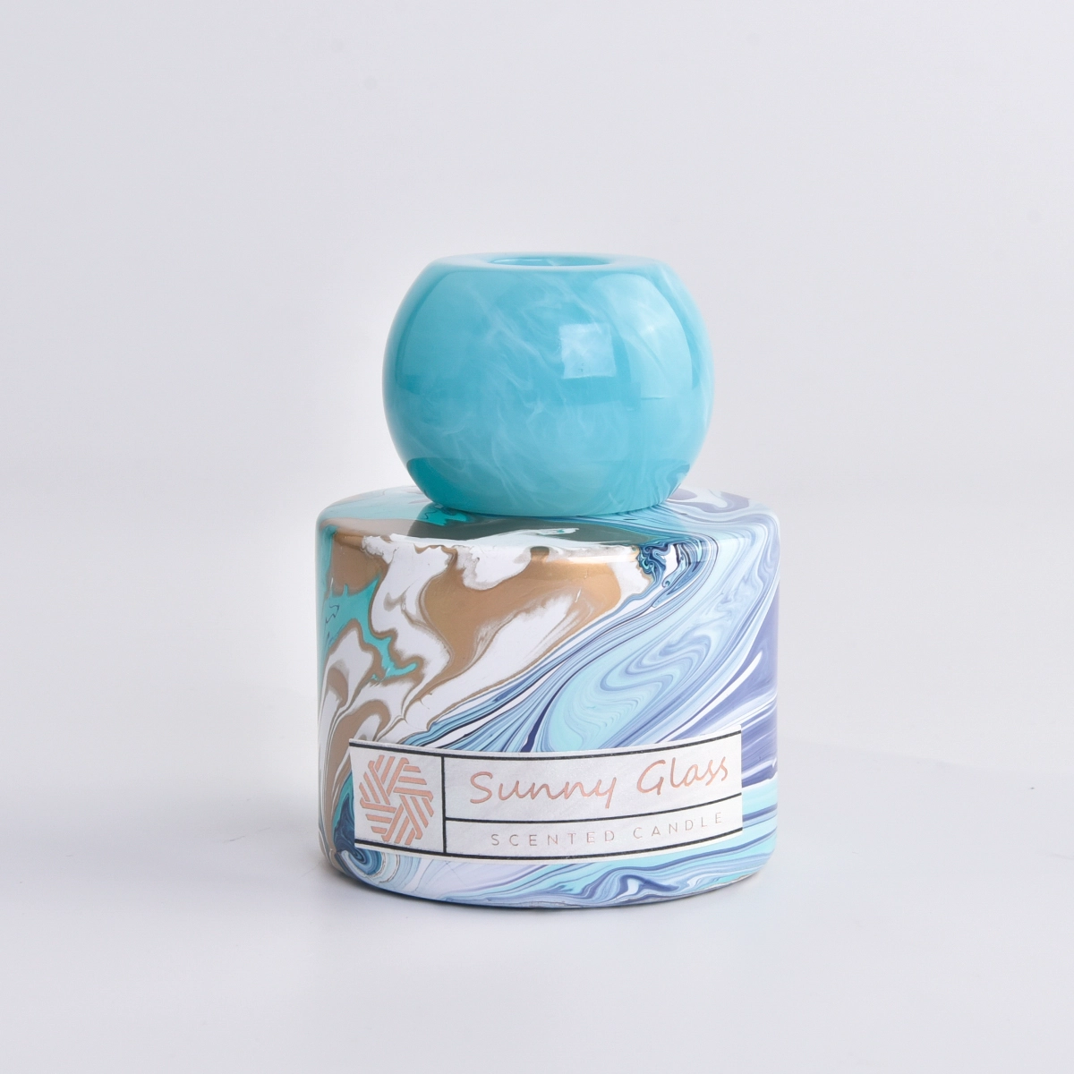 Marbled Blue Reed Diffuser Bottle With Glass Candle Holder Sets Gift