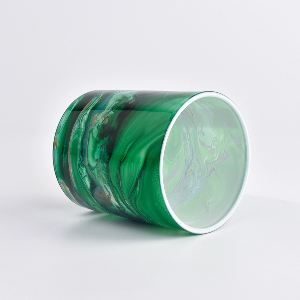 Marbled Green Empty Glass Jars And Holders For Candles Reed Diffuser Bottle