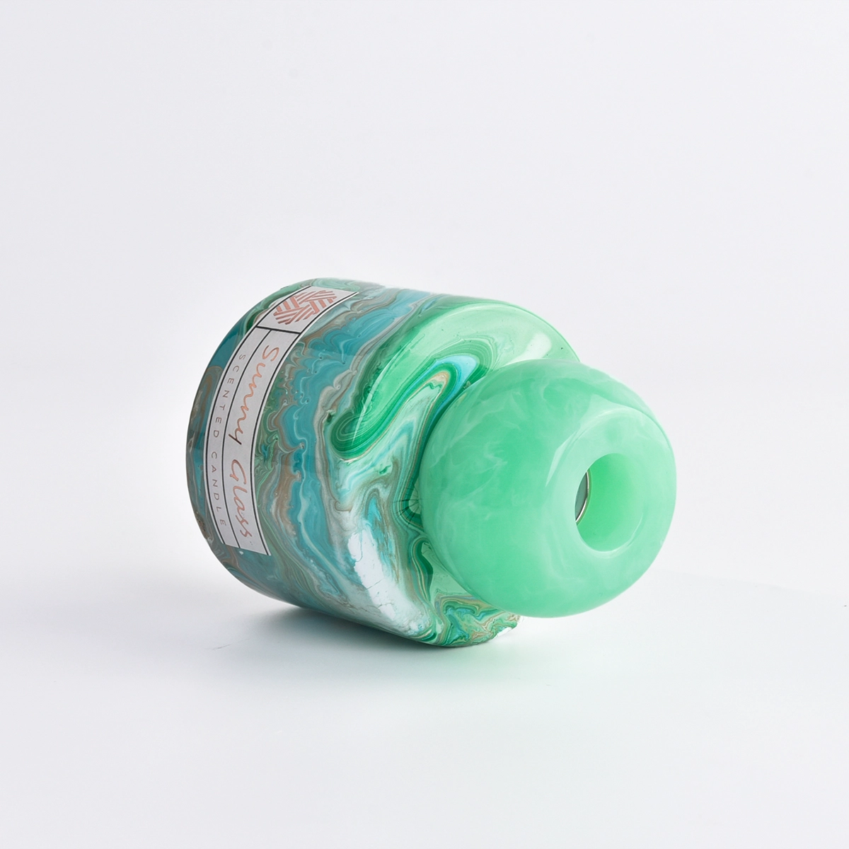 Marbled Green Empty Glass Jars And Holders For Candles Reed Diffuser Bottle