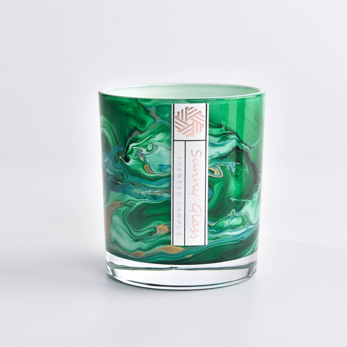 Marbled Green Empty Glass Jars And Holders For Candles Reed Diffuser Bottle