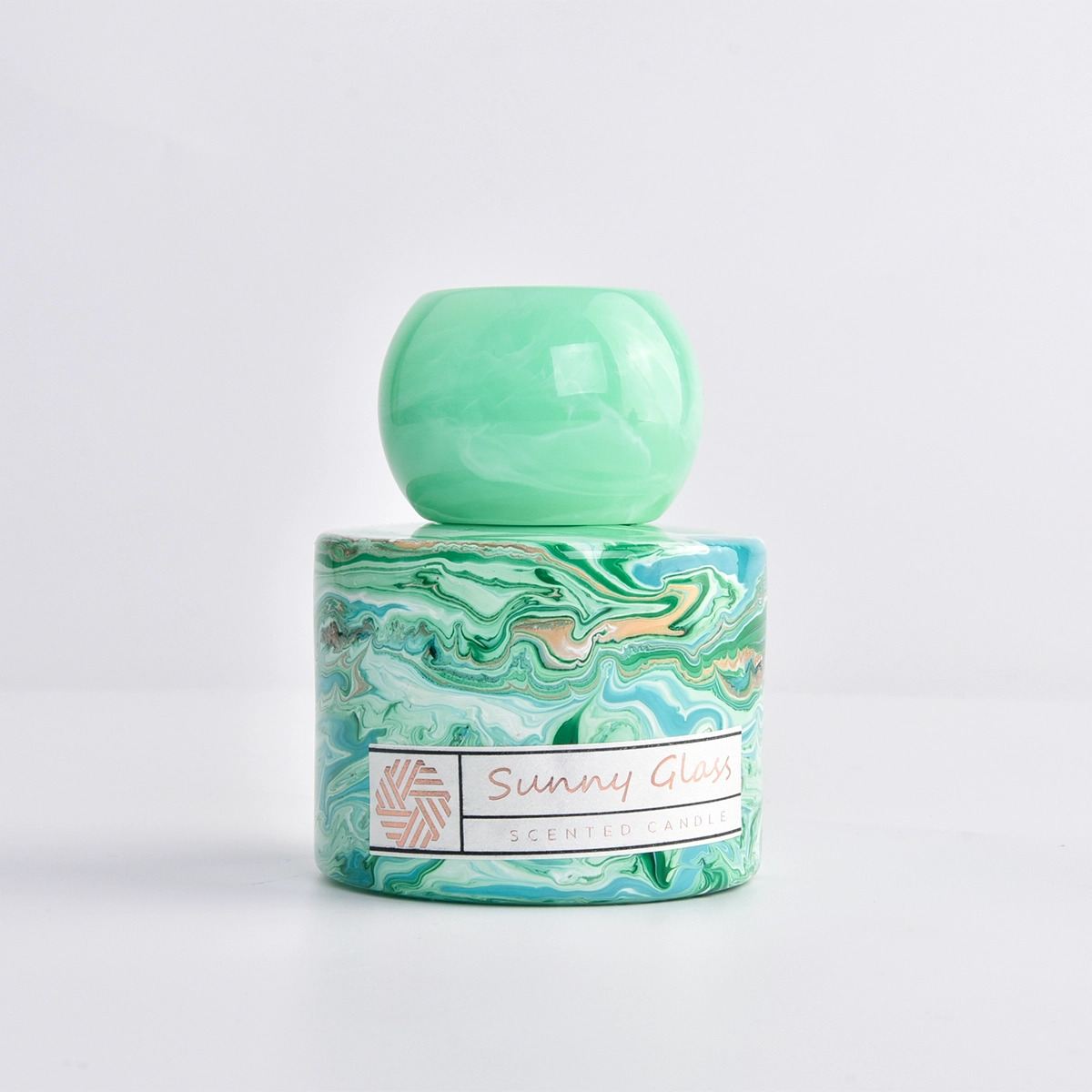 Marbled Green Empty Glass Jars And Holders For Candles Reed Diffuser Bottle