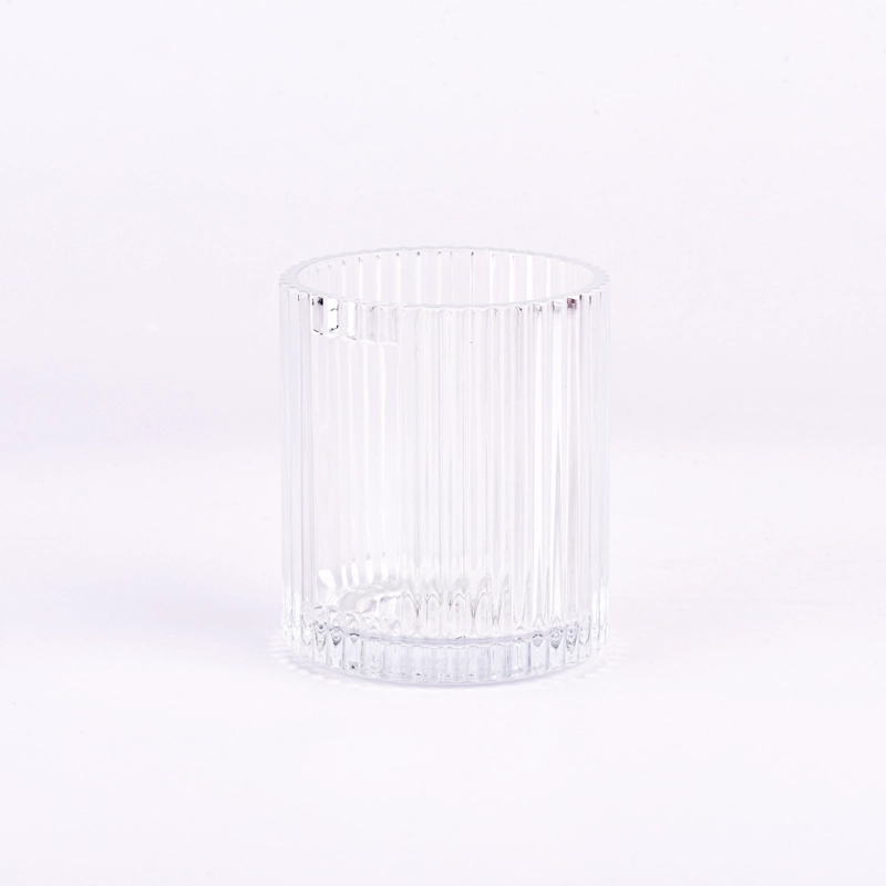 Popular 400ml clear glass candle jars vertical stripes glass vessels supplier