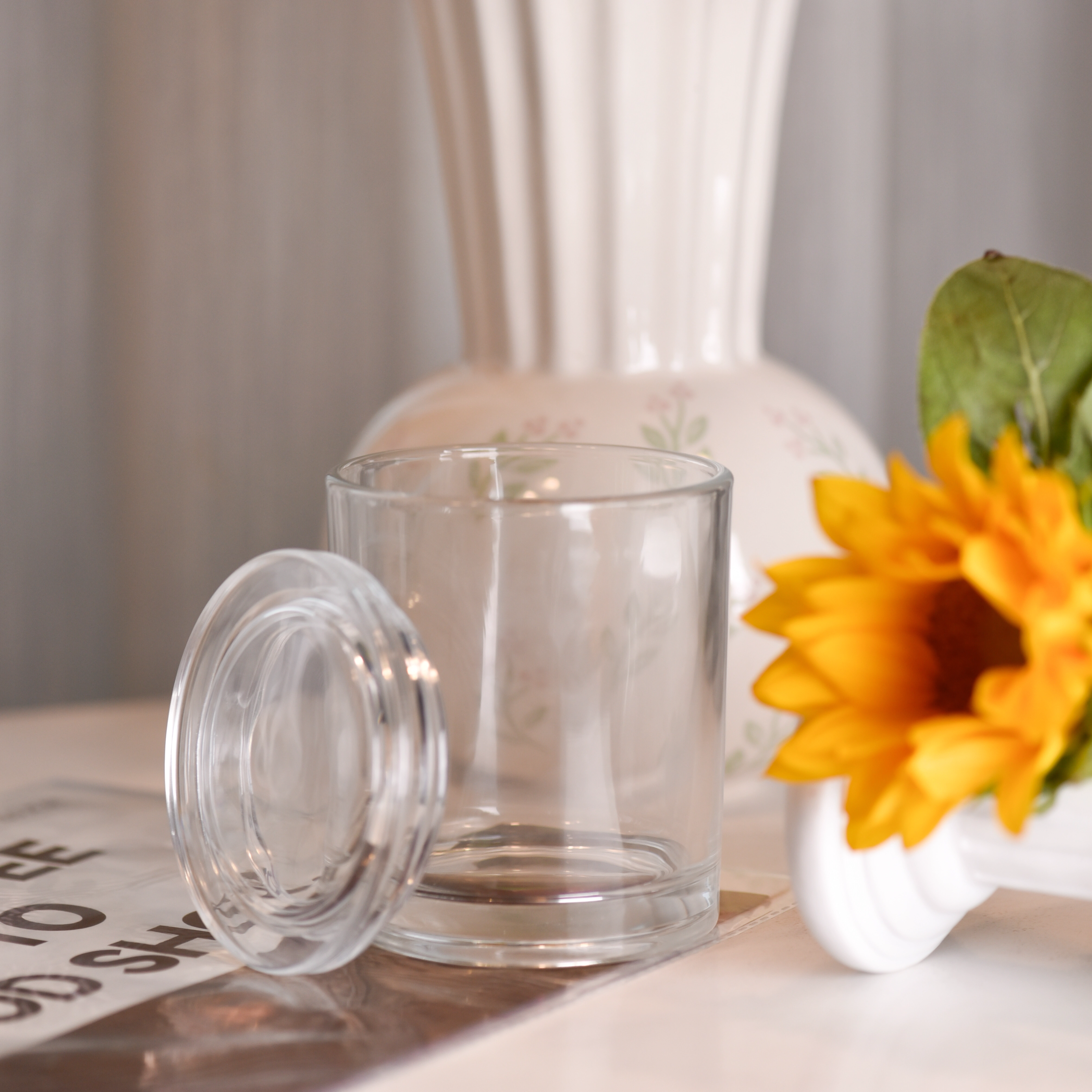 14oz clear glass candle vessels with glass lids scented candle holder