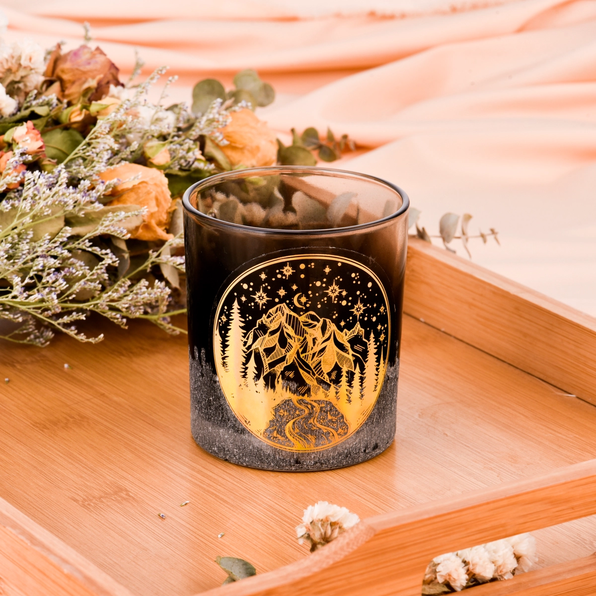 10oz black glass candle vessels beautiful pattern glass jars wholesale