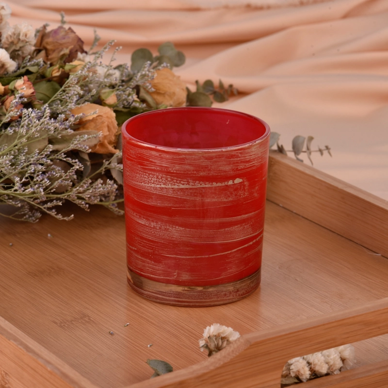 Factory direct sales spray red inside and gold outside the glass candle jar