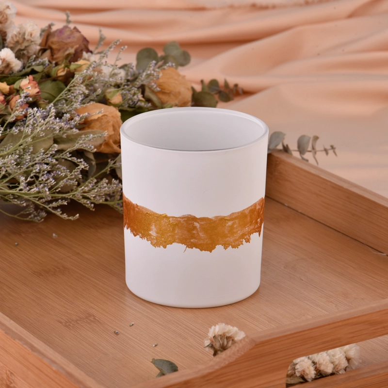 New design matte white hand painted gold glass candle jar New design matte white hand painted gold glass candle jar