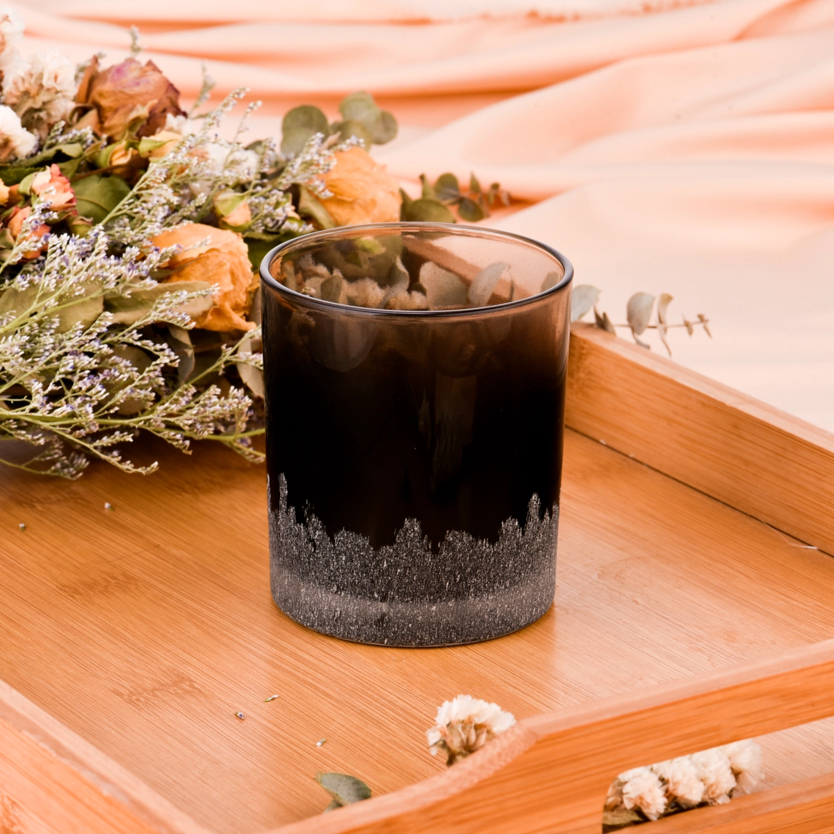 Wholesale popular black snowflake pattern glass candle jars