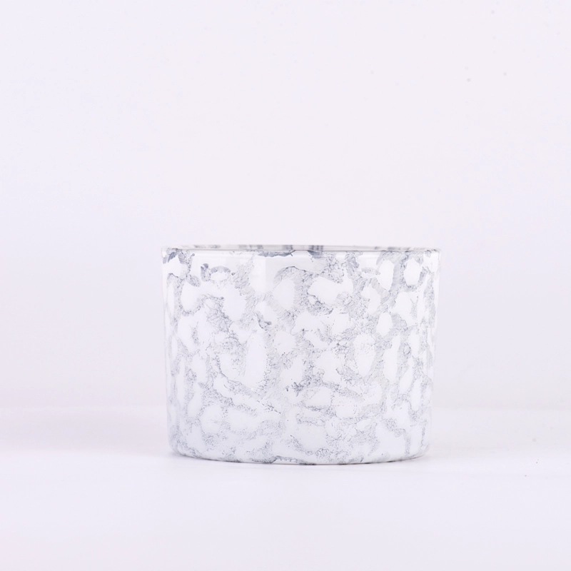 Luxury gray wide mouth glass candle holder rock effect for home decor