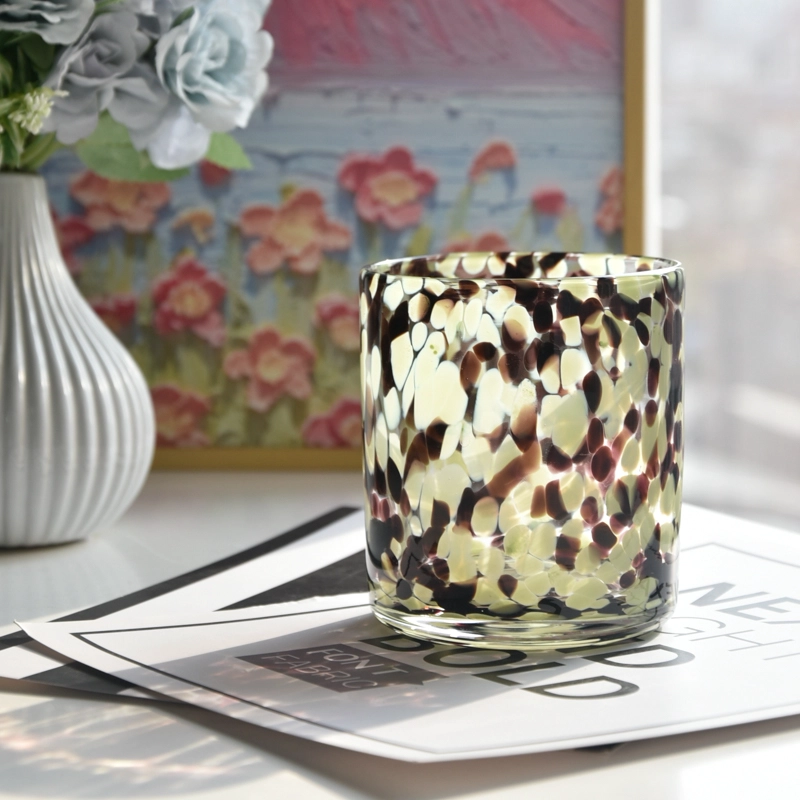 Wholesale uniquely designed speckled pattern colorful glass candle jars Wholesale uniquely designed speckled pattern colorful glass candle jars