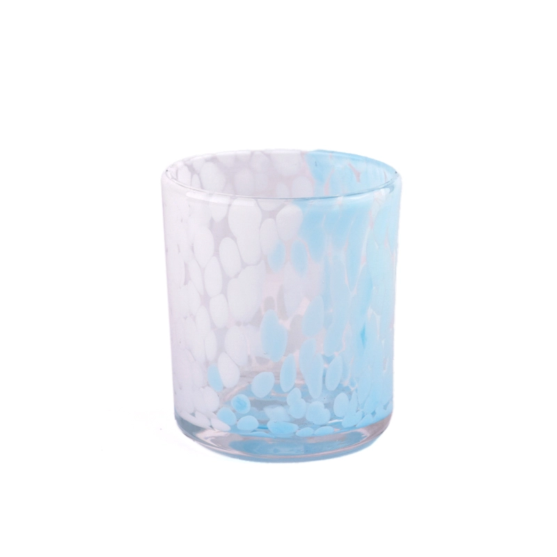 Wholesale blue and white spotted glass candle jars for home decoration
